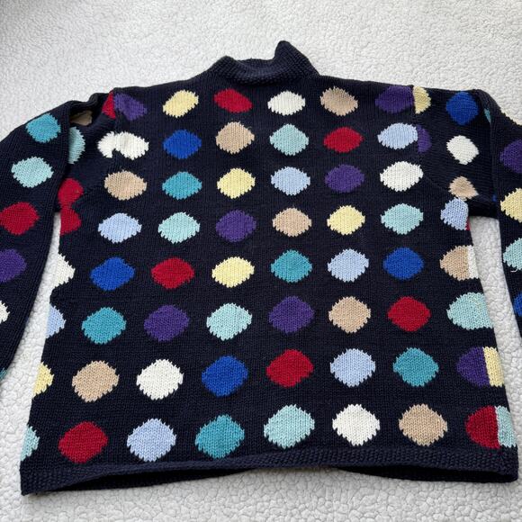 Talbots Hand Knit Linen Cotton Blend Cardigan Polka Dot Sweater Small - Picture 7 of 8